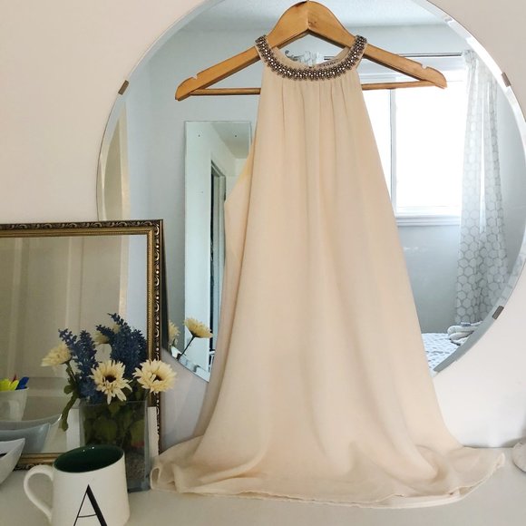 Cream Chiffon High Neck Shift Dress - Picture 3 of 5